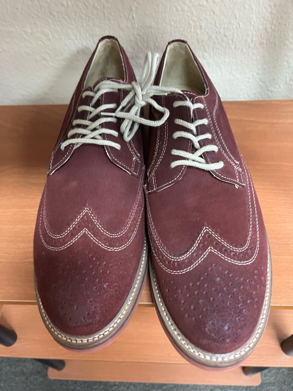 Mens Nordstrom 1901 Suede Size 13 M Burgundy Wingtip Oxford Lace Up